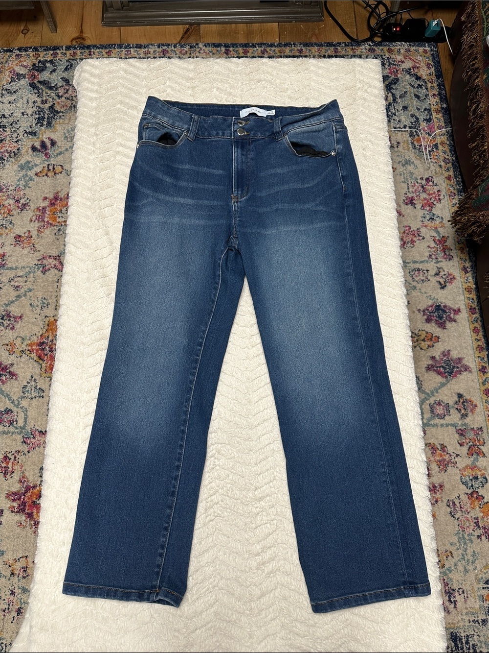 Tahari Straight Leg Double Button , Cotton / Spandex Blend, Blue Jeans 14/32